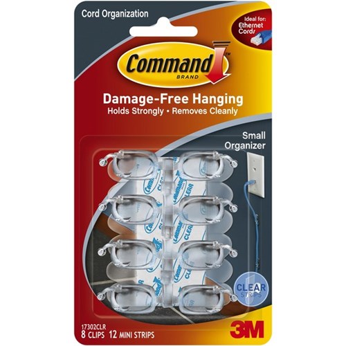 Command™ Adhesive Cord Organiser Small Clear, Pack of 8