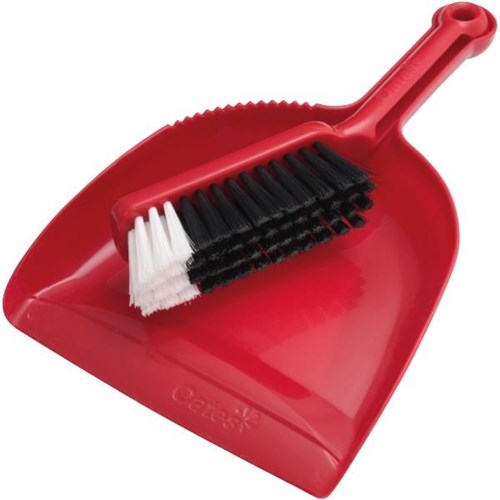 Oates Dustpan & Banister Brush Set Plastic Red