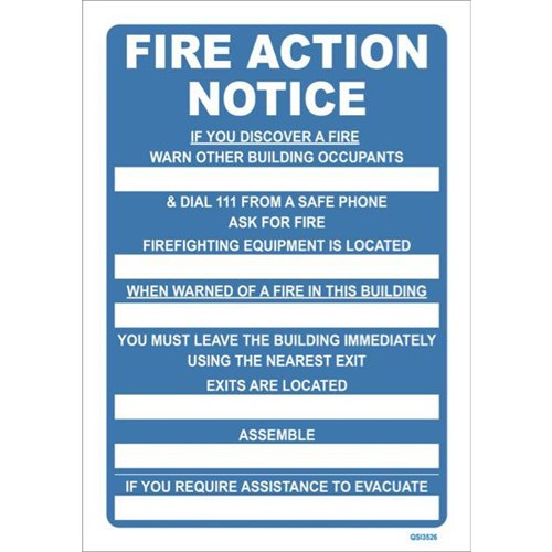 Fire Action Notice Safety Sign 240x340mm