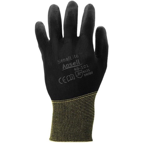 Sensilite Ansell Poly Gloves Black Size 6