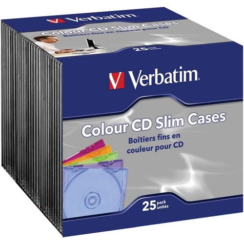 Verbatim Slimline Colour CD Cases, Pack of 25