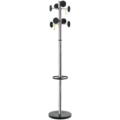 Stan 3 Coat Stand 8 Hooks With Umbrella Stand Silver/Black/Green