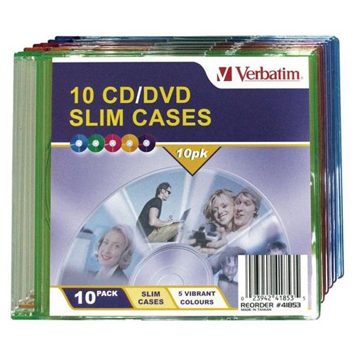Verbatim Slimline Colour CD Cases, Pack of 10