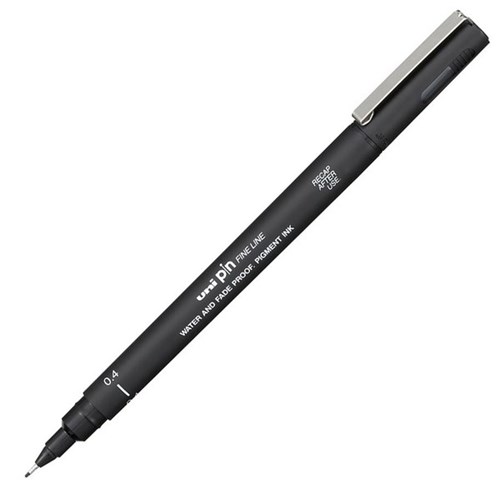 uni Pin Black Fine Line Pigment Pen 0.4mm Medium Tip