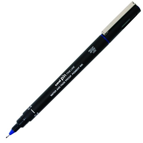 uni Pin Blue Fine Line Pigment Pen 0.4mm Medium Tip