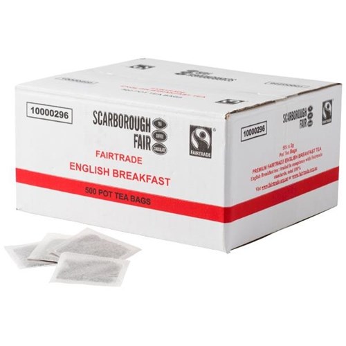 Scarborough Fair Fairtrade English Breakfast Tagless Tea Bags, Box of 500
