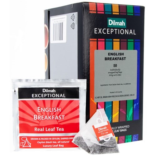Dilmah Exceptional English Breakfast Foil Enveloped Pyramid Tea Bags, Box of 50