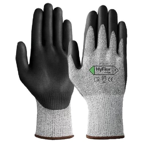 Hyflex 11-435 Cut 5 Protection Gloves PU Palm Coated XL Size 10, Pair