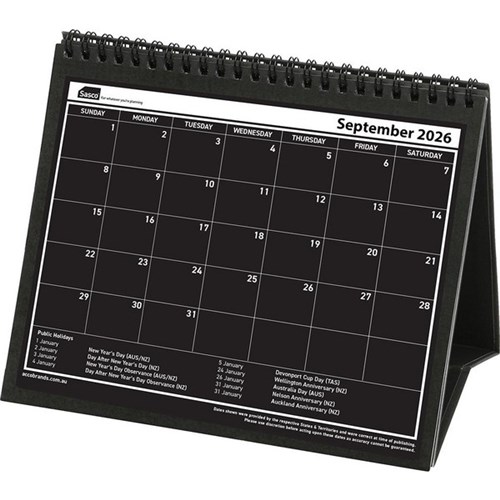 Sasco Desk Tent Calendar 1 Month To View 2026 Black/White
