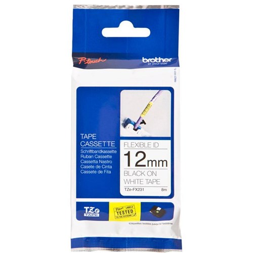 Brother Labelling Tape Cassette Flexible-ID TZE-FX231 12mm x 8m Black on White