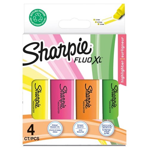 Sharpie Assorted Colours Fluo XL Highlighters Chisel Tip, Pack of 4