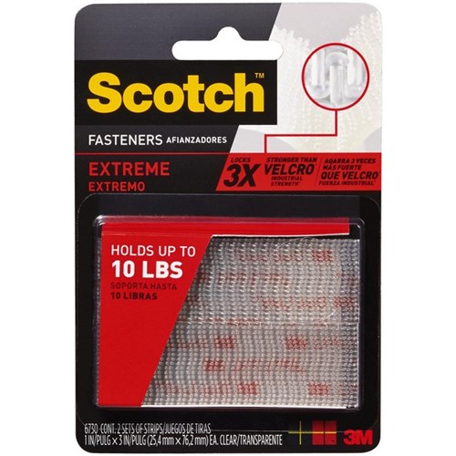 Scotch® 6730 Extreme Fastener Strips 25mm x 76mm Clear, Pack of 2