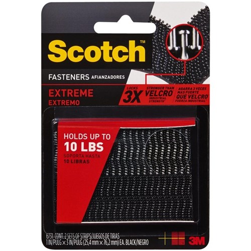 Scotch® 6731 Extreme Fastener Strips Black 25mm x 76mm, Pack of 2