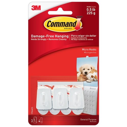 Command™ Adhesive Hooks Micro, Pack of 3
