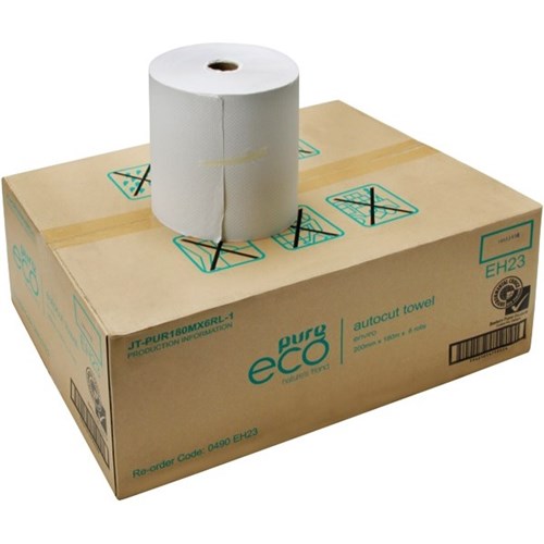 Pure Eco Paper Towel Autocut 1 Ply 180m, Carton of 6 Rolls OfficeMax NZ