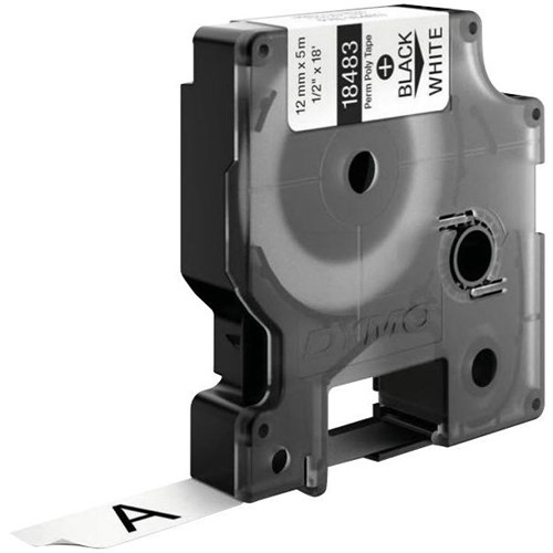 Dymo Labelling Tape Rhino Industrial Permanent Polyester 12mm x 5.5m Black on White