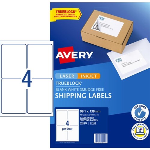 Avery Internet Shipping Laser & Inkjet Labels L7169 White 4 Per Sheet
