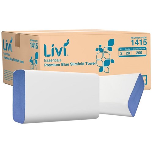 Livi Essentials Slimfold Premium Paper Towels Blue 2 Ply, Carton of 20 Packs