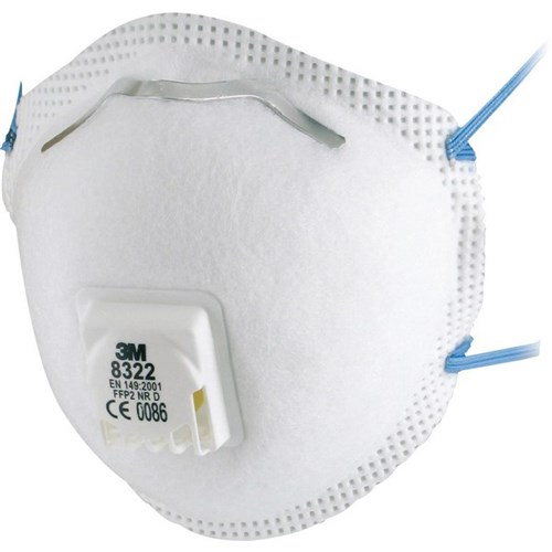 3M™ P2 Valved Cupped Particulate Respirator Masks 8322, Box of 10