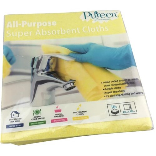 Pureen Super Absorbent Multipurpose Cloths Yellow, Pack of 10