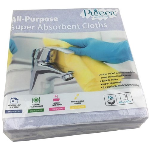Pureen Super Absorbent Multipurpose Cloths Blue, Pack of 10