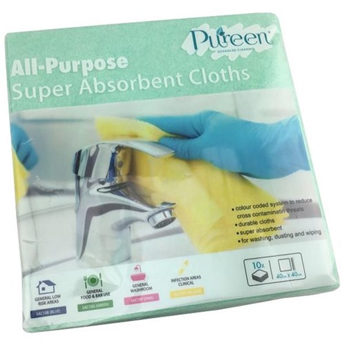 Pureen Super Absorbent Multipurpose Cloths Green, Pack of 10