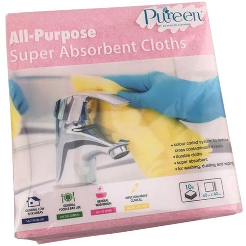 Pureen Super Absorbent Multipurpose Cloths Pink, Pack of 10