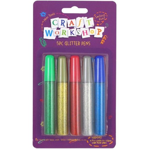 Craft Workshop Glitter Glue Pens Assorted Colours, Pack of 5