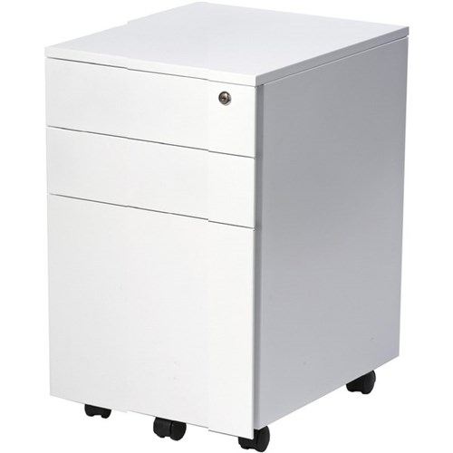 Firstline Mobile Pedestal Slim 3 Drawer White Satin