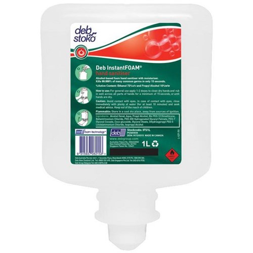 Deb Stoko InstantFoam Hand Sanitiser Alcohol Cartridge For Manual Dispenser 1L