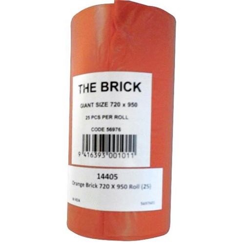 Plastic Rubbish Bag Brick Orange 72L 28MU, Roll of 25
