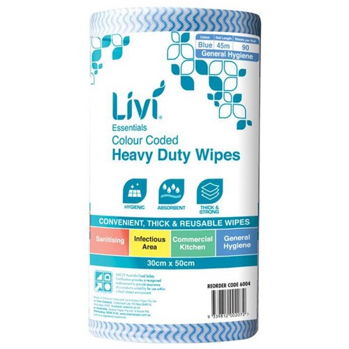 Livi Wipes Roll Blue 300 x 500mm, Roll of 90 Sheets