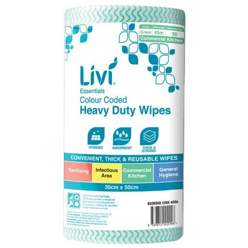 Livi Wipes Roll Green 300 x 500mm, Roll of 90 Sheets