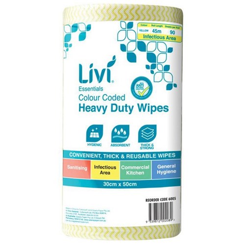 Livi Wipes Roll Yellow 300 x 500mm, Roll of 90 Sheets