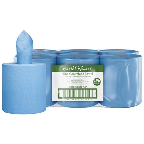 Earthsmart Recycled Paper Towel Centre Feed 1 Ply Blue 330m, Carton of 6