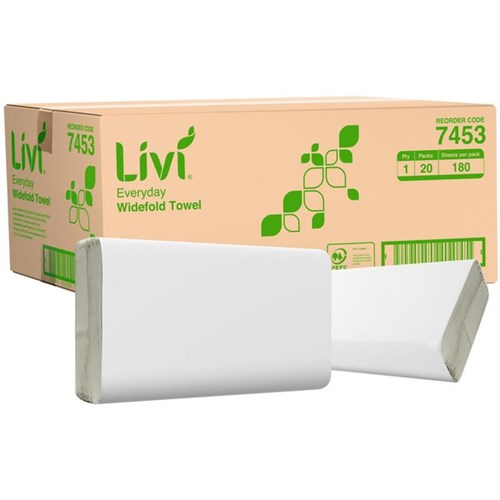 Livi Basics Paper Towels Widefold 180 Sheets 7453, Carton of 20 Packs