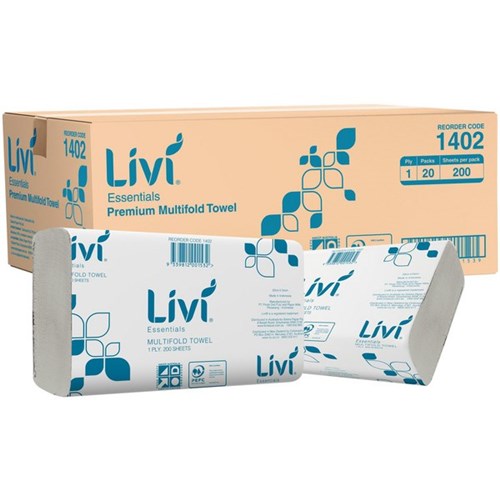 Livi Essentials Paper Towels 200 Sheets 1402, Carton of 20 Packs