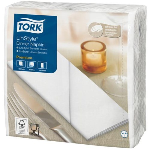 Tork Linstyle Dinner Napkin 8 Fold White, Pack of 600