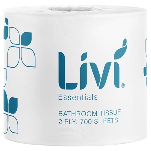 Livi Essentials Toilet Paper Wrapped 2 Ply 700 Sheets, Carton of 48 Rolls