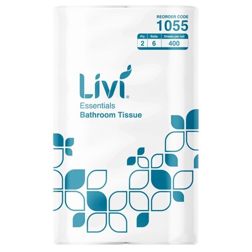 Livi Essentials Toilet Paper 2 Ply 400 Sheets, Carton of 6 Packs