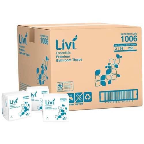 Livi Essentials Toilet Paper Interleaved, Carton of 36
