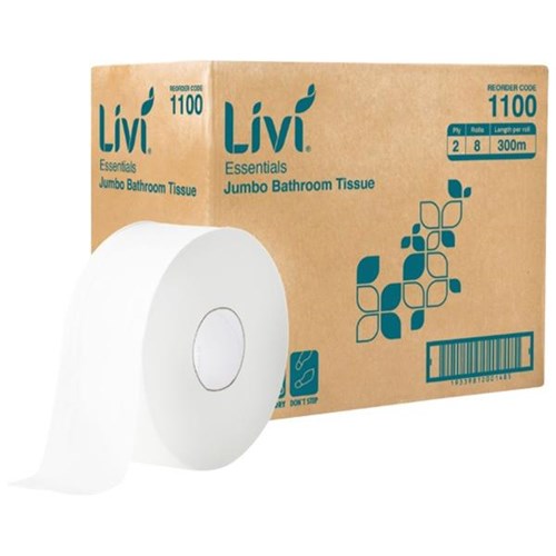Livi Essentials Toilet Paper Jumbo 2 Ply 300m, Carton of 8 ...