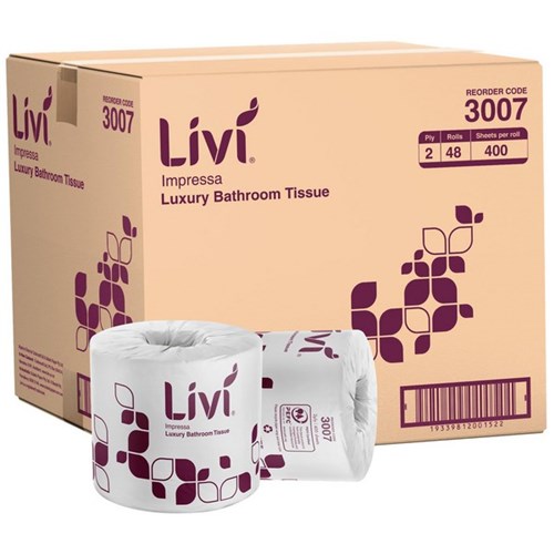 Livi Impressa Toilet Paper Wrapped Embossed 2 Ply 400 Sheets, Carton of 48 Rolls