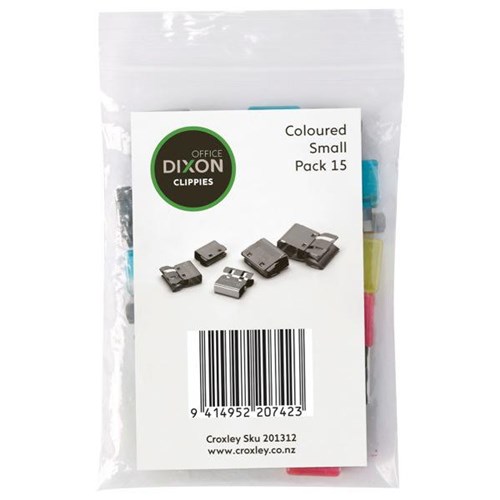 Dixon Coloured Clippies Paper Clips Small, Pack of 15