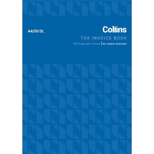 Collins Tax Invoice Book A4/50DL Duplicate No Carbon Required Set of 50
