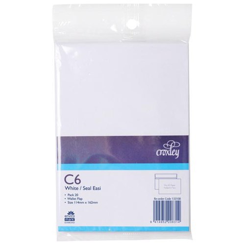 Croxley C6 Envelope Seal Easi White 162x114mm, Pack of 20