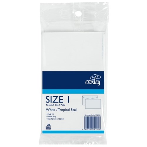 Croxley 134201 Envelope Tropical Seal Size 1 92x152mm, Pack of 20