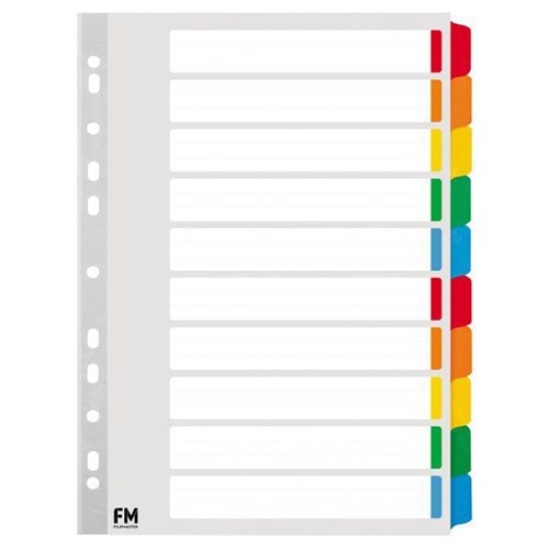 FM Index Dividers 10 Tab A4 Reinforced Cardboard Colour