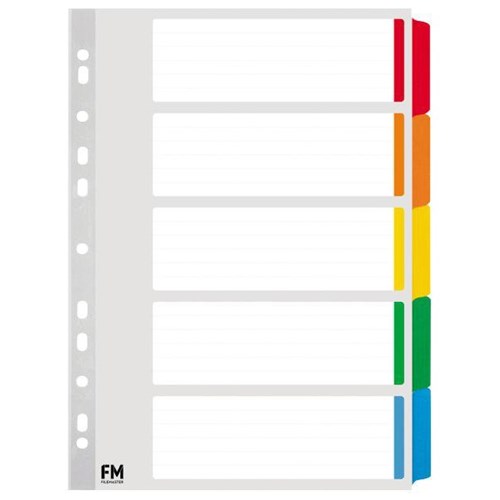FM Index Dividers 5 Tab A4 Reinforced Cardboard Coloured