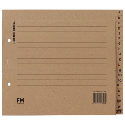 FM Index Dividers Tab A-Z Lever Arch 225x195mm Kraft